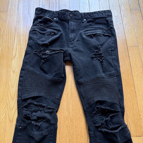 Rockstar Original Size 34 Mens Oscar Black Knee Slit 5 Pocket Straight Fit Jeans - Picture 15 of 15